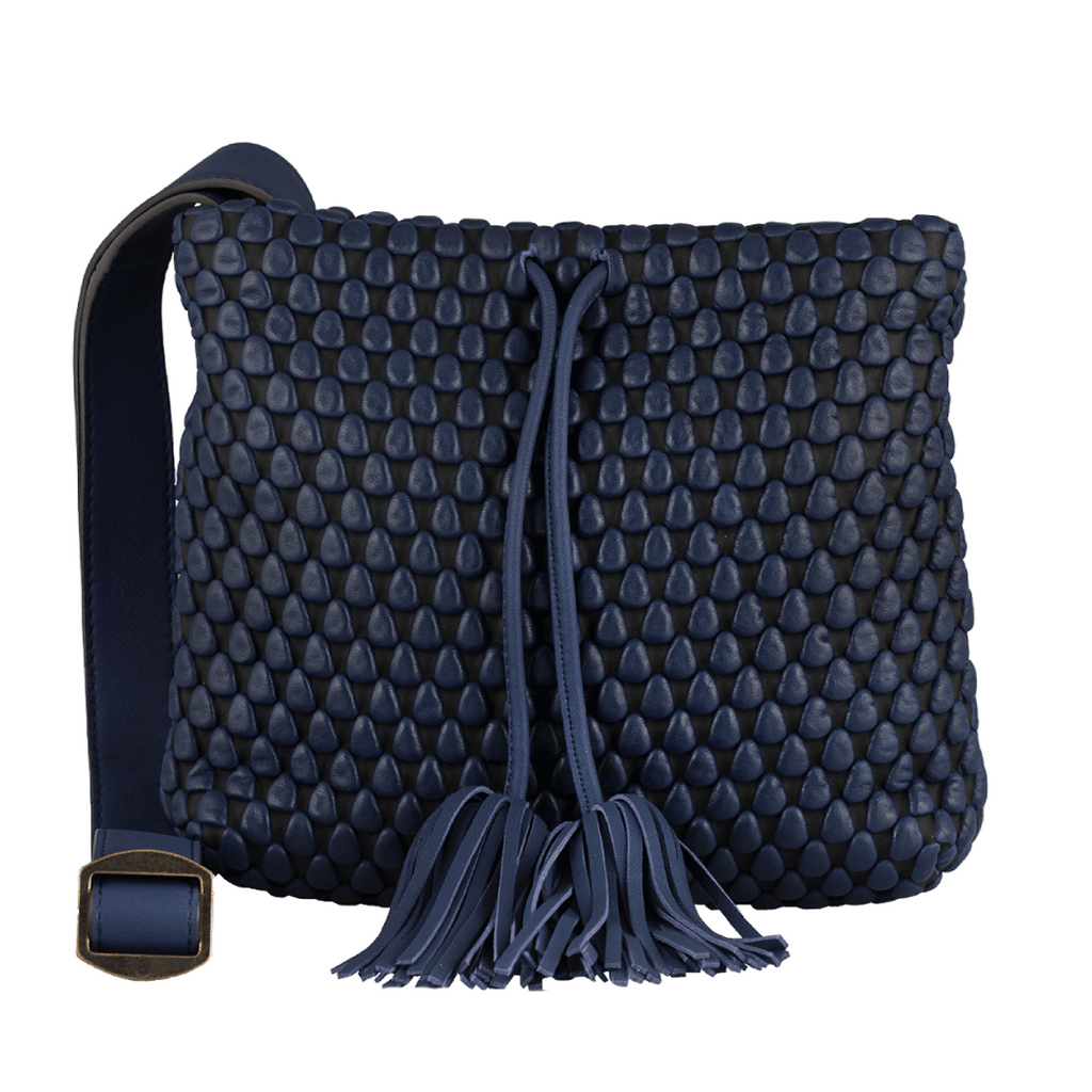 A Spanish Nappa Leather medium sized crossbody leather bag with tassel detailing & adjustable crossbody